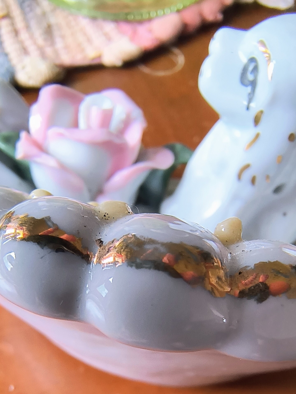 Porcelain Puppy Trinket Dish with Pink Roses - Picture 2 of 5